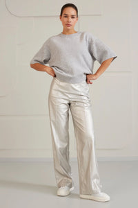 Metallic faux leather wide leg trousers Yaya the Brand